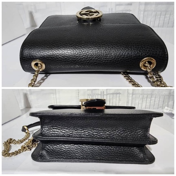 Authentic GUCCI Dollar Calfskin Interlocking G Shoulder Bag Black - Picture 11 of 15